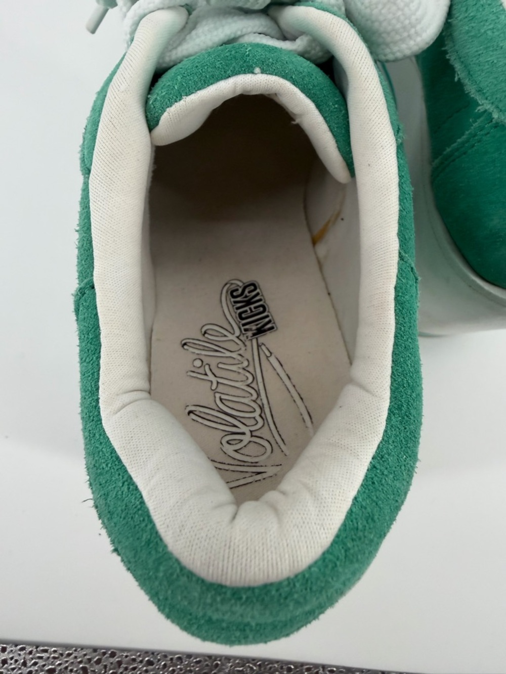 Volatile Green Suede Wedge Sneakers with White Laces - Picture 4 of 6